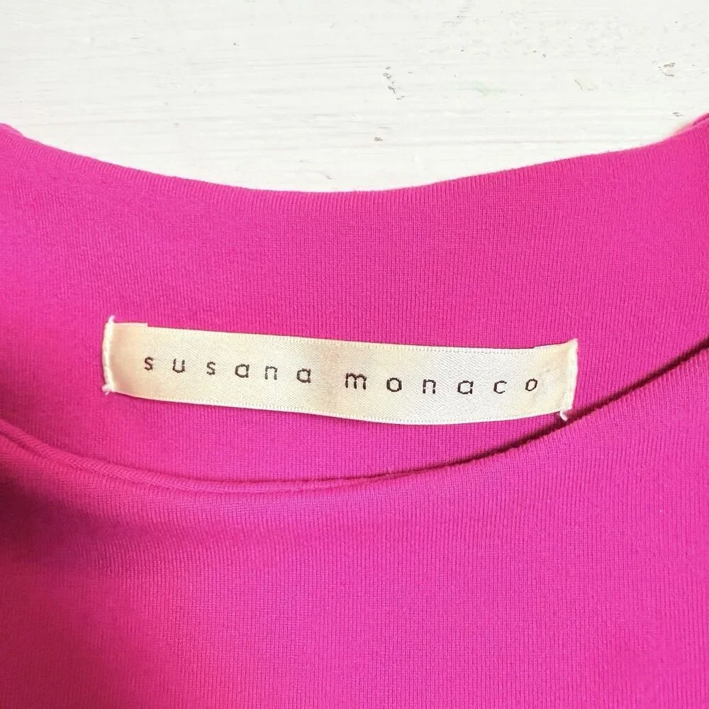 Susana Monaco Crew Neck Tank Dress Hot Pink Pleated M MSRP $155 - Picture 6 of 7